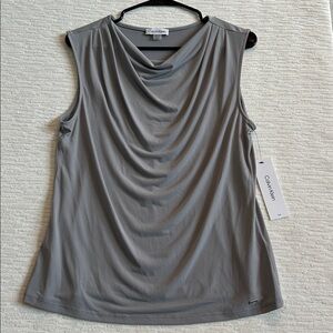 Calvin Klein Draped Gray Suit Blouse NWT